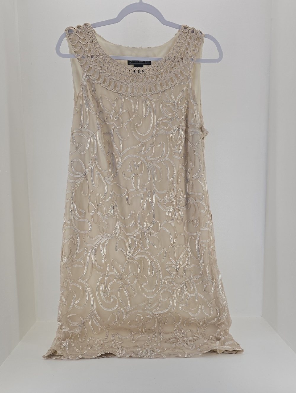 Jessica Howard Beaded Cream Sleeveless Embellished Shift Dress